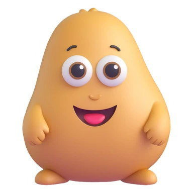 3D emoji style potato, with a big smile, small eyes, slightly lumpy shape sticker