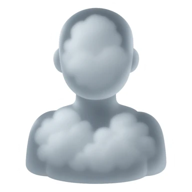 front view person, body made of white fluffy clouds, shoulder up, matte glass style sticker