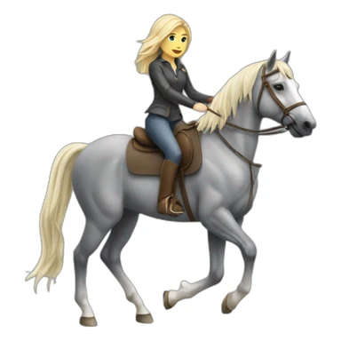 shoulder length blonde girl riding a grey horse full body sticker