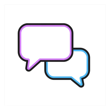 Make the chat conversation bubbles transparent, keeping only the purple and blue outlines and shapes, with no background. sticker