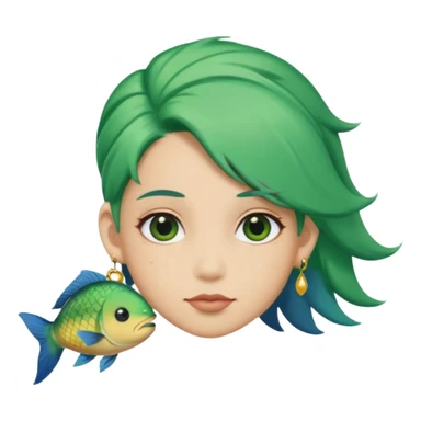 earring  wearing fish with green hair sticker