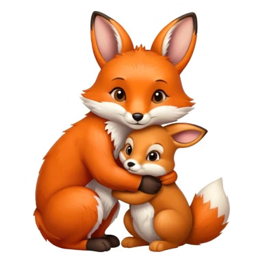 A fox hugs a brown bunny sticker