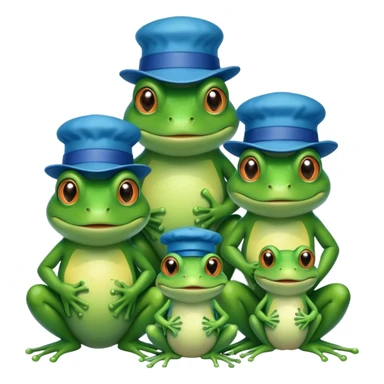 a family of frogs wearing blue hats, parent frogs and baby frogs sticker