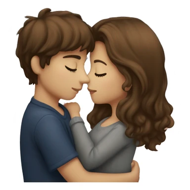 girl with brown hair kissing a boy with brown hair under a sky of star sticker