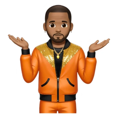 R. Kelly with dark brown hair, orange sequin outfit sticker