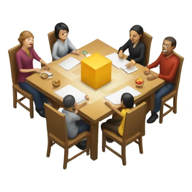 6 people sitting either side of a square table sticker