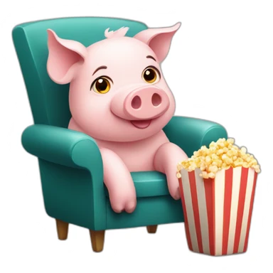 Cute pig sitting on a chair with popcorn sticker
