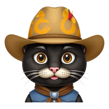combine the cowboy empjis with a bclack cat emoji and make it have a black thick moustache over the cat wiskers sticker