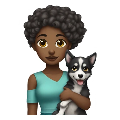 a black girl with long curly hair wearing a crop to with a small waist holding a baby husky dog  sticker