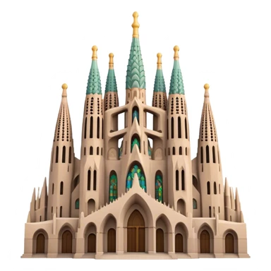 Cinematic Realistic Sagrada Fam√≠lia Landmark Emoji, depicted with the intricate, soaring architecture of the basilica rendered with detailed textures and dramatic, ethereal lighting. sticker
