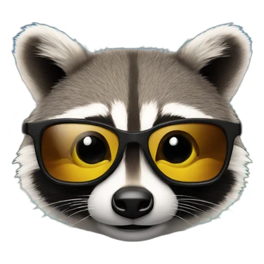 Raccon with ski glasses, in glasses is Reflection of beautiful nature sticker