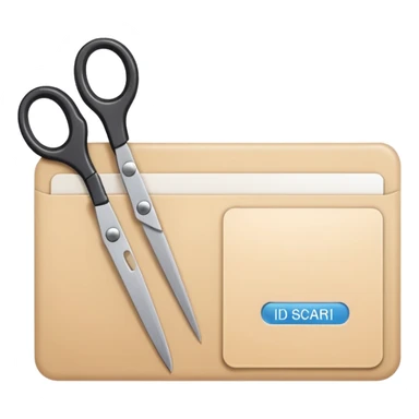 Scissors cutting an ID card in 2 parts.hyper realistic sticker