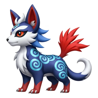 Shiny colorful Oriental painted marked patterned Asian beautiful elegant extravagant extraordinary Litten-Absol-Electrike-Zangoose-fusion sticker