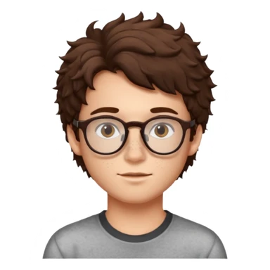 brunette fluffly hair boy with freckles and brown eyes glasses handsome sticker