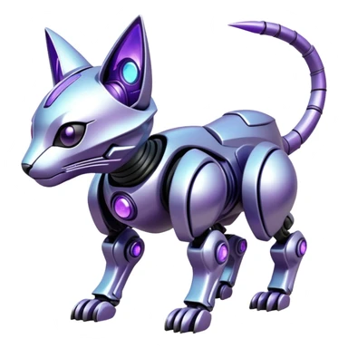  exotic iridescent silver and purple cyber-Protogen-Fakémon-Pokémon-Vernid-robot-feline-creature sticker