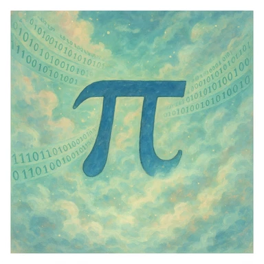  combine the π (pi) math symbol, binary code, and digital mist emerging from it. sticker
