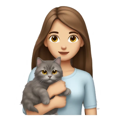  Chestnut brown straight hair girl holding fluffy Siberian gray cat  sticker