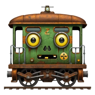 Front of a zombie-faced post-apocalyptic underground train. sticker
