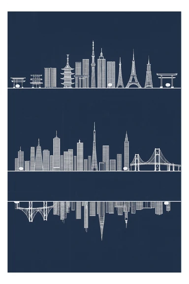 turn the san francisco skyline upside down and place it directly below the tokyo skyline sticker