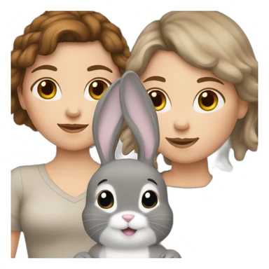 White Girl brown hair anD two Grey bunnies sticker