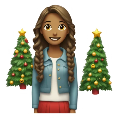 A young women and a decorated Christmas tree  sticker