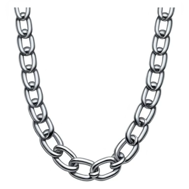 A thick luxury chain emoji made of liquid silver chrome, smooth rounded links, glossy metallic reflections, heavy swag aesthetic, minimalistic iOS emoji style, centered, clean white background sticker
