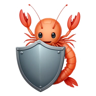 a shirmp with a face holding a shield sticker