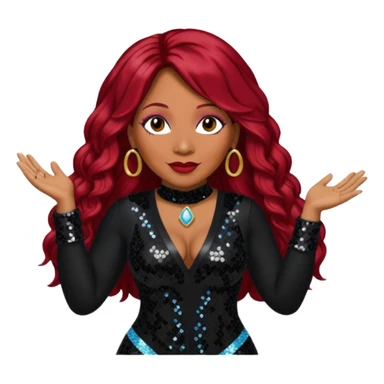 Traci Braxton with long dark red hair, black sequin outfit sticker