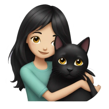 girl with black hair hugging a black cat sticker