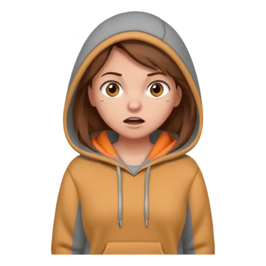 Chica grande  asustada de cuerpo completo con pelo castaño pantalones grises y hoodie gris  sticker