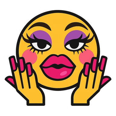 glamorous emoji with fake nails, long lashes, big lips, and full makeup sticker