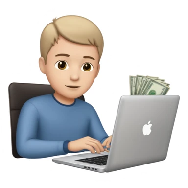 man with short hair with laptop and money sticker
