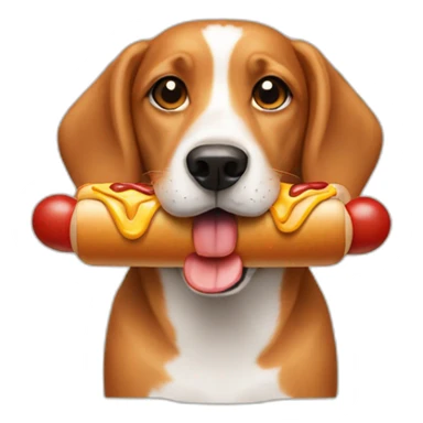 a dog holding a hot dog sticker