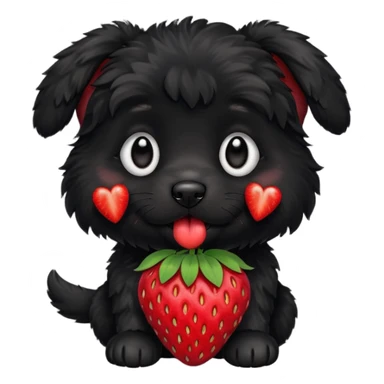 A black fluffy puppy with a strawberry sticker
