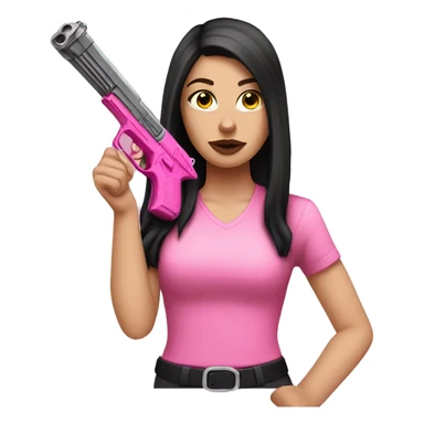 White Girl dark hair hand pink nails holding pink gun sticker