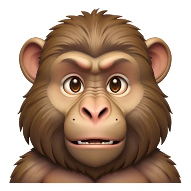 Cinematic Noble Baboon Portrait Emoji, Poised and regal, with a robust, muscular build and a richly textured Fur of earthy browns, deep-set soulful eyes with a mischievous glint, Simplified yet sharp and sophisticated features, highly detailed, glowing with a warm, dignified glow, high shine, intelligent and bold, stylized with an air of untamed urban majesty, focused and attentive, soft glowing outline, capturing the essence of a watchful and confident primate, so majestic it feels as though it could stride out of the screen with effortless authority! sticker