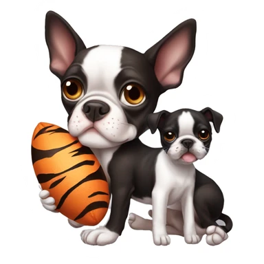 Boston terrier holding stuffed tiger sticker