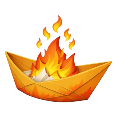 un barco de papel en llamas sticker