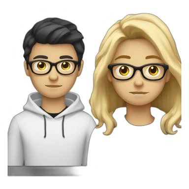 thin white teenager with blond hair.  He is cross-eyed and wears black glasses.  he has a triangular shaped head.  he is also wearing a white sweater.  he has dark eyes and a long face sticker