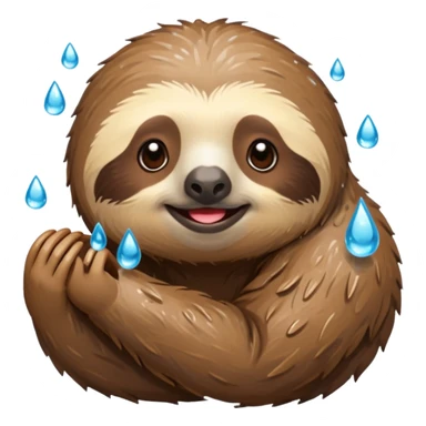 A relaxed sloth coming out from the shower with water sticker
