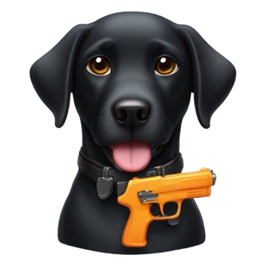 Black lab with a toy gun sticker