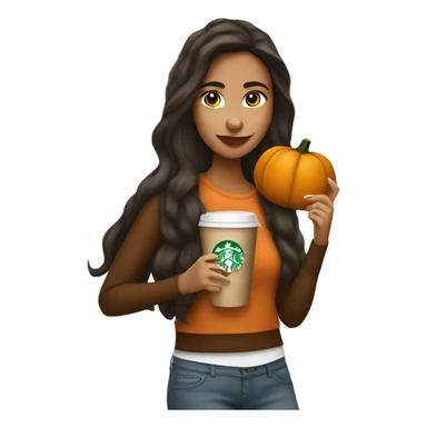 Hispanic girl drinking pumpkin spice latte from Starbucks sticker