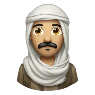 A person wearing only a shemagh and mustache sticker