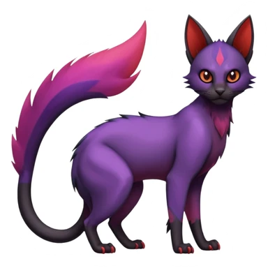 Black edgy Noibat-Purloin-Torracat-Lykoi-Caracal-cat-Fakemon-fusion-hybrid-creature with violet and red scale markings sticker