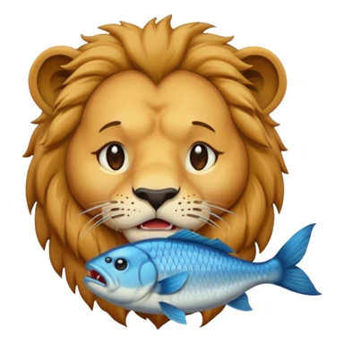  A lion eating a fish, feeling sad, cry, portrait, bust up sticker