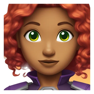 dc comics starfire firey red hair; purple and silver outfit; green eyes sticker
