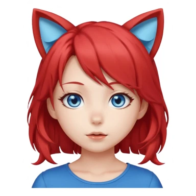 cute anime girl with cat ears, red blowing hair sticker