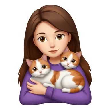 Brunette woman with long hair cuddling one short haired calico cat sticker