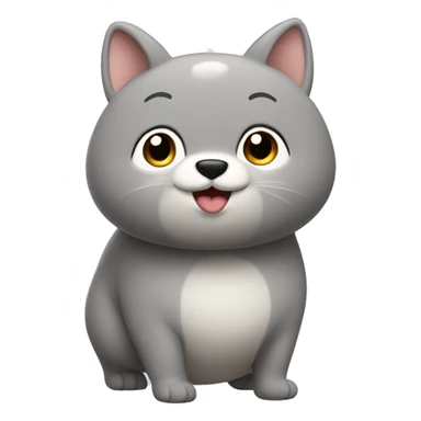 The character has a round, chubby body with short legs and a simple, smiling face. Its fur is primarily light gray, with pointed ears and a short tail. The overall design is cartoonish and adorable. sticker