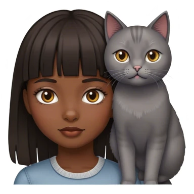 Dark Brown hair girl with fringe and a grey cat sticker
